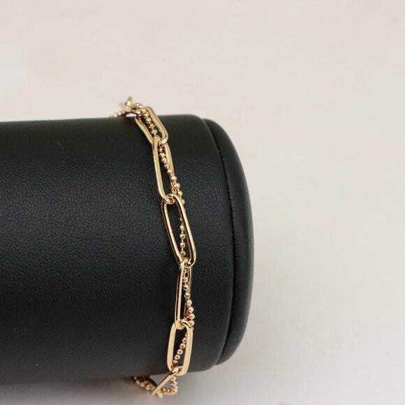 "Trendy Rose Gold Paperclip Chain Bracelet with Bead Detailing, XPBL0837 - Picture 8 of 12